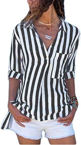 Angенскивел женски ленти со долги ракави со долги ракави врвови обични предни џебови вртење на копчето за кардиган кошули