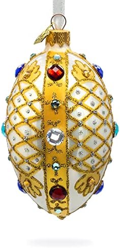 Разнобојни накит на украс од бело стаклено јајце 4 инчи