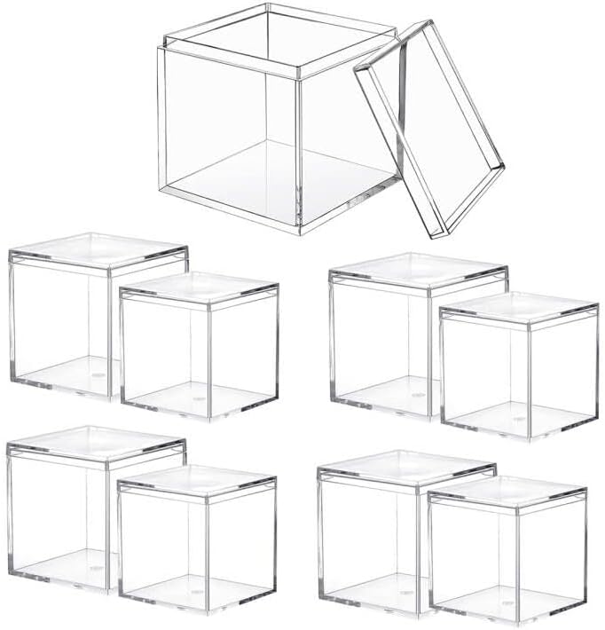 Чиста акрилна пластична квадратна коцка кутија за накит мини за складирање со складирање на капаци