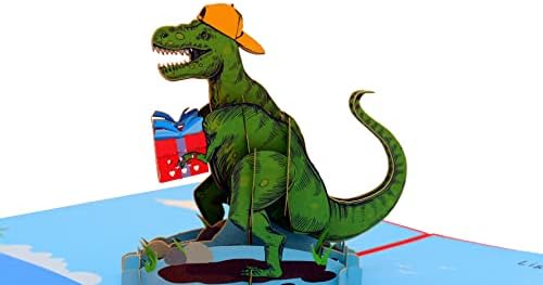 2 парчиња роденденска картичка за диносаурус, LED осветлена картичка, Среќна Божиќна картичка, Смешни картички на Birhtday, Birhtday Pop