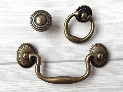 4 Ц-Ц-кауција за кауција Повлечете ја рачката за замав, облекувањето го влече копчето Антички бронзен прстен гроздобер стил кујнски хардвер