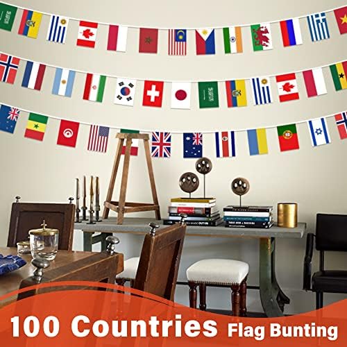 100 земји String Flag 2 Pack, 82 Ft International Flags Bunting Banner, Decoration World Flager Banner за училиште, спортски настани, големо отворање,