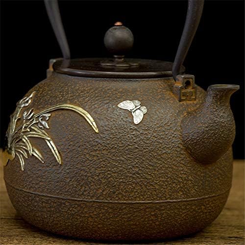 Ironелезен чај котел железо тенџере Јапонија Кансаи железо шише Рачно изработено необјавено сребро инкрутирано стари чајници од железо, пимм,