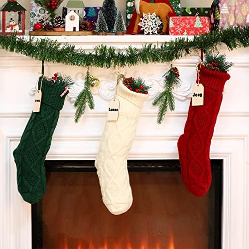 6 пакувања Божиќни чорапи 18 Голем кабелски плетени Божиќни чорапи камин виси чорапи украси за чорапи подароци 12 парчиња дрвени