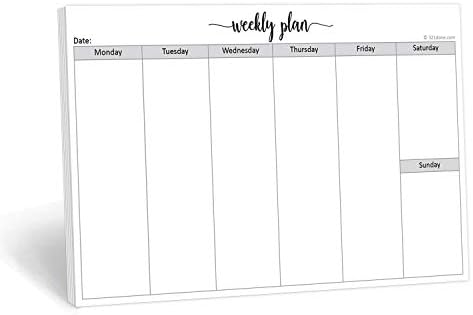321 Дон Неделен планирање Белешка за пејзаж - 50 листови - Хоризонтални неделни денови на недела на хартија за хартија, Организирање