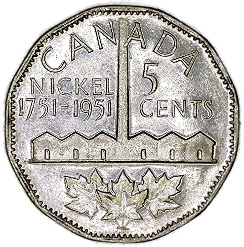 1951 CA Канада Georgeорџ VI 5 Cent Commorative Reshat; Откривање на никел 200 -годишнина од откривањето на никел за нецирколирани