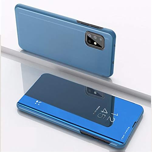 Meikonst Galaxy A71 5G Случај, Стп Огледало Флип Ултра Тенок Капак Scratchproop Electroplate Проѕирен Прозорец Со Kickstand Заштитен Капак На Целото Тело За Samsung Galaxy A71 5G, QH Mirror Blue