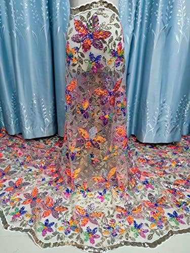 Мода Африкански Тул 5 јарди Ткаенина Светки Чипка 3Д Вез Цвет Најновата француска Мрежа Чипка Невеста За Свадба Ткаенина За Венчаница Нигериска Ткаенина За Невести