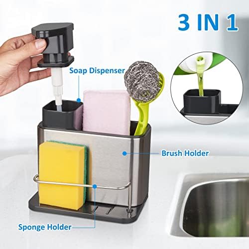 RedCall Soap Dispenser за мијалник во кујната, држач за сунѓер 3-во-1 за кујнски мијалник, кади, не'рѓосувачки челик кујнски мијалник