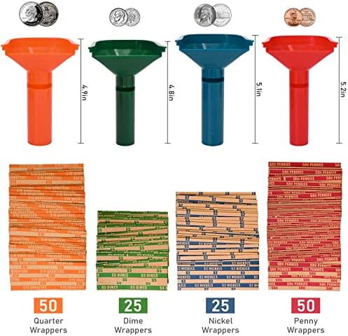 Ми се ДОПАДНА 150 Избрани Рамен Шарени Монета Омоти &засилувач; 4 Монета Сортирачи Цевки, Боја-Кодирани, Лесно Да Се Вчита