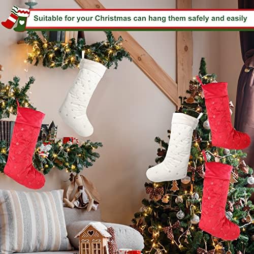Rewizoo бели и црвени чорапи 4 пакувања 20 ”едноставна мала шема на снегулки големи чорапи Семеен празник Божиќни украси, убави и практични“.