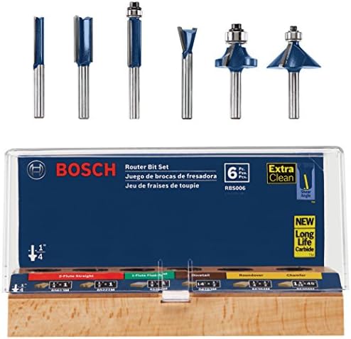 Bosch RBS006 1/4-инчен Shank Carbide-Tiped Multi-Purtose Router Bit Set, 6-парчиња