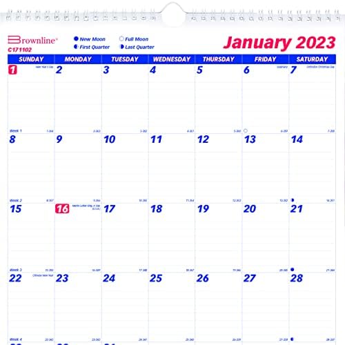 Браунлајн Ц171102 Месечен Ѕиден Календар 2023 12 х 17 Месец По Страница Пресудени Дневни Блокови, Сино/Бело