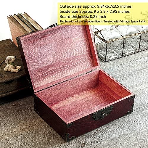 Голема Гроздобер Дрвена Кутија за Складирање Со Капак Со Шарки Украсно Дрво Накит Шминка Кутии За Чај Организирајте го складирањето