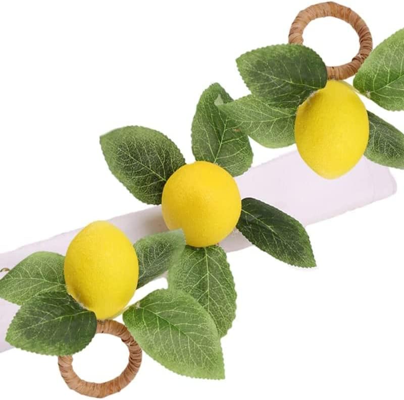Прстени од лимон од салфетка од 8, фаукс лимонски салфетки прстени летни фармерки на салфетка, држач за салфетка за вечера свадба