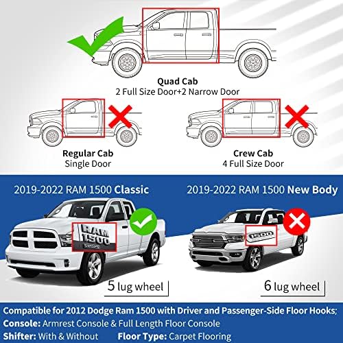 Oedro Custom Fit Floor Mats за 2013-2018 Dodge RAM 1500 Quad Cab, 2019-2022 Dodge RAM 1500 Classic Quad Cab, All Time Front & 2-то