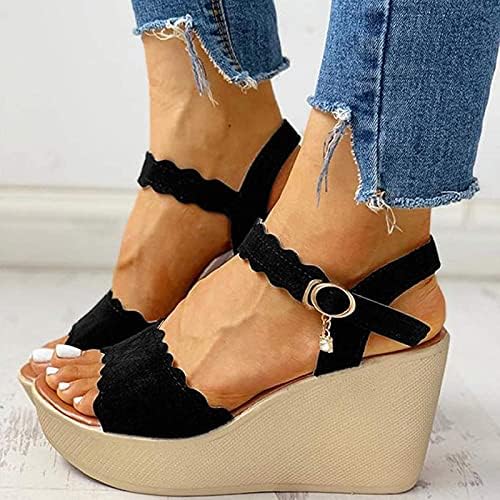 Клин -сандали за жени летни трендовски отворени пети цврсти бои на падини со високи потпетици чевли за токи обични сандали