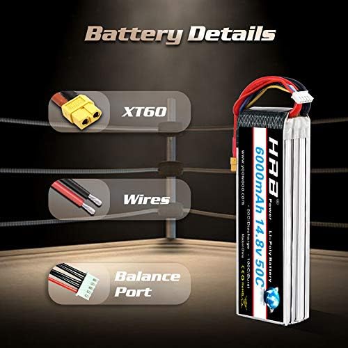 HRB 14.8V 6000mAh 4S LIPO Battery Battery 50c со приклучок XT60 за Airplane RC, F550 600, RC Helicopter, RC Car, RC Truck, RC Boat