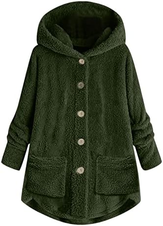 Басисин плус големина Зимски палта за жени со кошула со качулка, лабава јакна од руно, копче надолу низ преголемата облека за надворешни