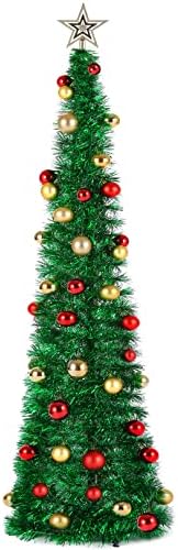 Homdox 5ft тенок лименски поп-ап вештачко новогодишно елка, склопувачки молив Божиќно дрво со 30 * 1,97 Божиќни украси за топки, декорација