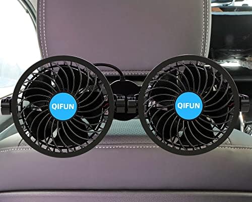 Qifun Car Fan, Cool Gadgets 12V вентилатор за задно седиште на патничкиот преносен автомобил на седиштето на автомобилот, 4 '' потпирач за глава 360 ° ротирачки задниот дел на автом