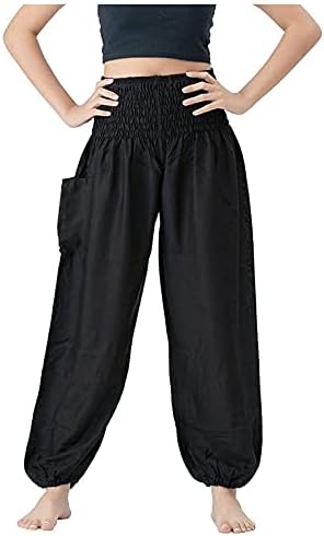 Giligege Boho панталони за жени лабава јога хулахопки еластична висина половината удобна хипи -пижама панделки