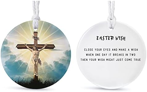 Велигденски христијански украс ， Среќен Велигден е за украс на Исус - керамички украс на Исус воскресение - виси керамика за задржување на отворено