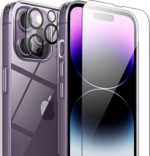 FlexGear Case за iPhone 14 Pro Max со 2x заштитени со каленски стаклен екран + 2x заштитници на леќи на камера [целосна заштита] - кристално чиста