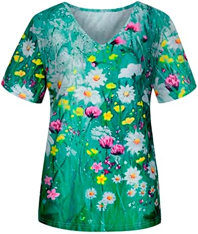 3Д цветни печатени врвови за жени гроздобер летни обични врвови кратки ракави против вратот лабави маички бохо тунични блузи маички кошула