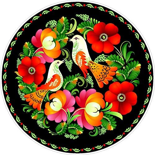 Овална руска цветно народно сликарство 4x4 инчи историја птици природа цвет среќа смешен хумор Америка САД налепница во боја на налепница држава винил - изработена ?