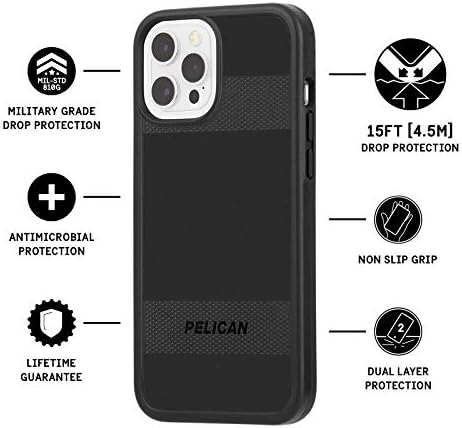 Пеликан - Серија на заштитник - Случај за iPhone 12 Pro Max - 15 стапки за заштита на пад - 6,7 инчи - црна