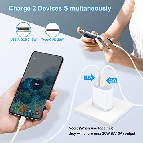 Charger Block Block Fast Charging wallиден полнач за Pixel 7A 7 6 Pro 6a 5a 5xl, 2pack 20W PD адаптер за напојување USB C CHALGER BOX