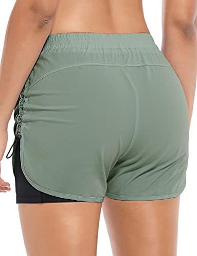 Cestyle Women 2 in 1 varctring Side тренинг трчајќи атлетски шорцеви со џебови брзо сушење