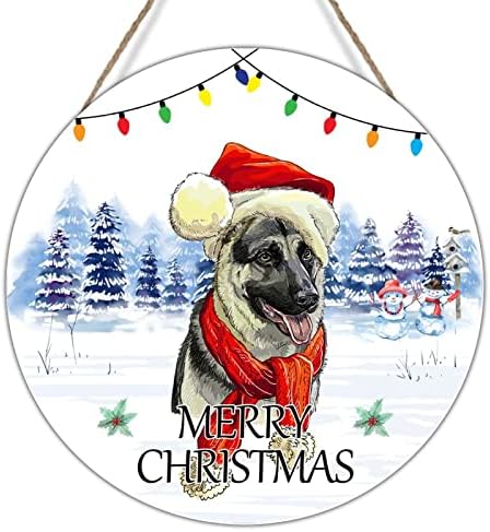 Среќно Божиќно акварело куче дрво wallид знак куче со санта капа во снег дома украс Плакета зимско Божиќно куче Бернез планински кучиња знаци дрво декор Божиќна влез