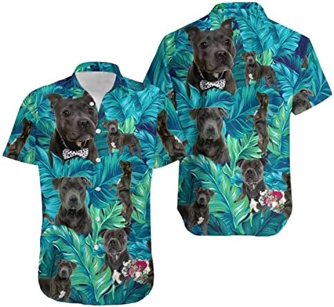 Стафордшир Бул Териер куче Тропски остава растенија Хавајски кошула среќен меѓународен ден на кучиња