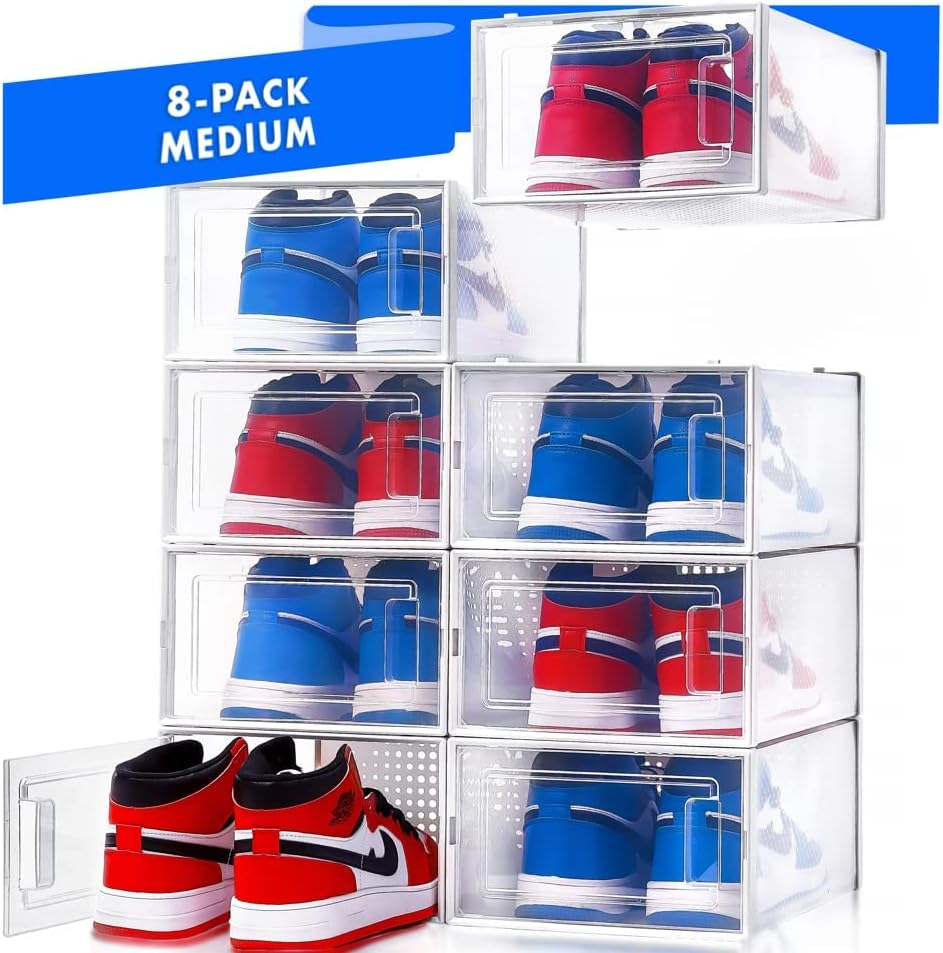 6 пакувања XL кутии за складирање чевли Организатор за плакари, кутии за чевли чиста пластика за стабилна, контејнери за чевли