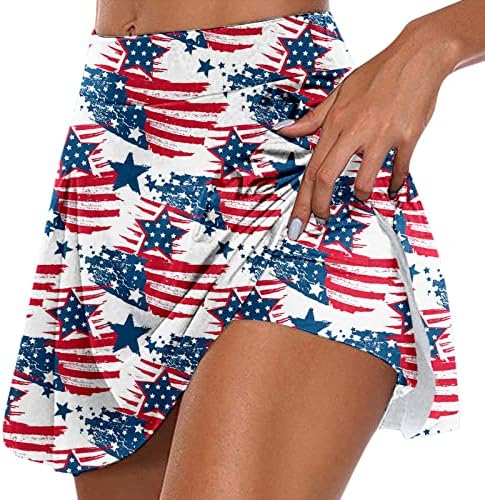 4 -ти јули американско знаме тениски здолништа со шорцеви за жени со високи половини плетени проточни голф -голф 2 во 1 шорцеви што трчаат