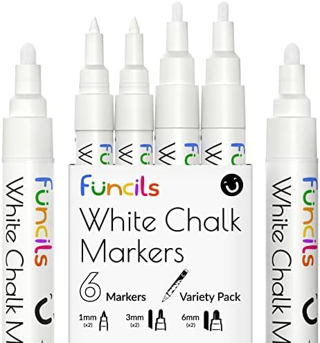 Funcils 6 маркери за бела креда за табла со креда - маркери за бела течна креда, маркери за табла што се бришат, пакет од 6
