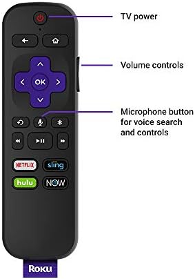 Roku Streaming Stick | Преносен; Уред за стриминг со напојување со гласовно далечински управувач со копчиња за ТВ моќ и јачина на звук