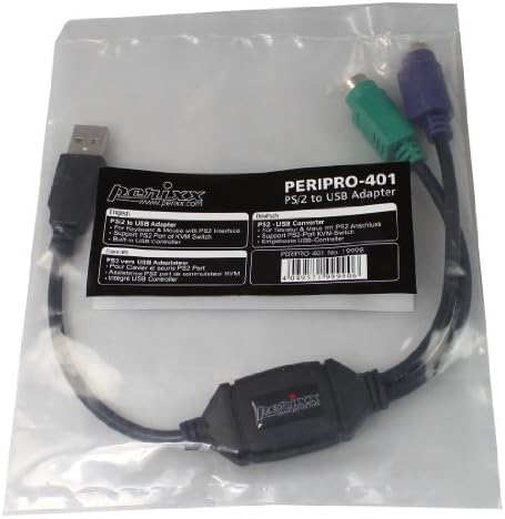 Perixx PERIPRO-401 PS2 ДО USB Адаптер ЗА ТАСТАТУРА И Вграден ВО ГЛУВЧЕТО USB Контролер-Црна