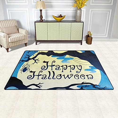 Алаза среќен килим за Ноќта на вештерките, застрашувачка месечина ноќна пајак под и нелизгаз за живеење за живеење во соба за