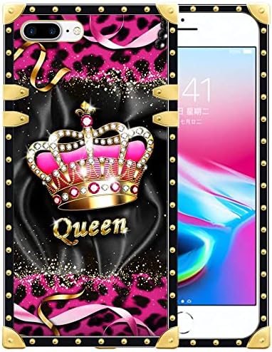 DAIZAG iPhone 8 Плус Случај, Леопард Злато Дијамант Кралицата iPhone 7 Плус Случаи За Девојки, Квадратни Целосно Заштитени Засилени