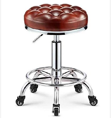 Столче за убавина на тркалото ， столче за нокти со црвено PU синтетичко кожно седиште ， прилагодлива висина 45-58 см ， Поддржана