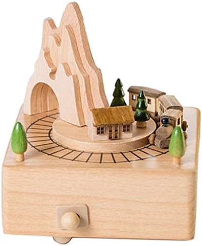 YFQHDD дрвена музичка кутија со планински тунел со мал подвижен возен воз