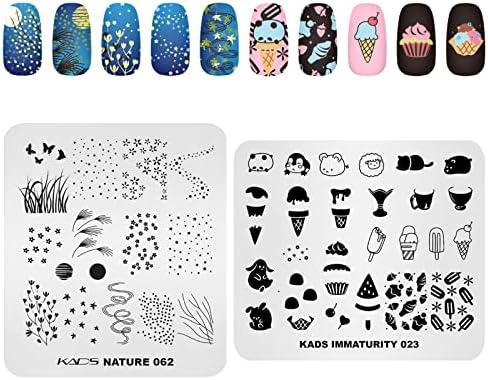 KADS 10 парчиња плоча за печат на ноктите за нокти Дизајн на нокти DIY алатка за срце зајак цвет сладолед параглајдер