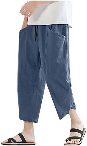 Машка обична цврста боја голема џебна памучна постелнина исечени права панталони