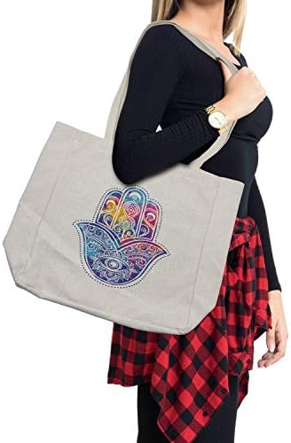 Торба за шопинг на Амбесон Хамса, Хамса со украсна шема Заштита на очите во живописни акварели, еколошка торба за еднократна употреба