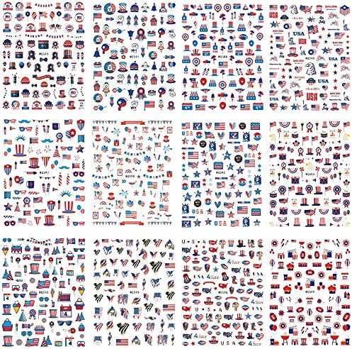 4-ти јули налепници за нокти Ден на независност на налепници за уметност на нокти патриотско американско знаме самолепливи декорации за нокти 900+ обрасци за жени де?