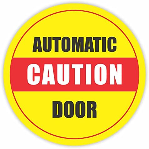 ВНИМАНИЕ Налепница за автоматска врата - 6 Големи кружни ламинирани винилни декорации знаци за предупредување етикети