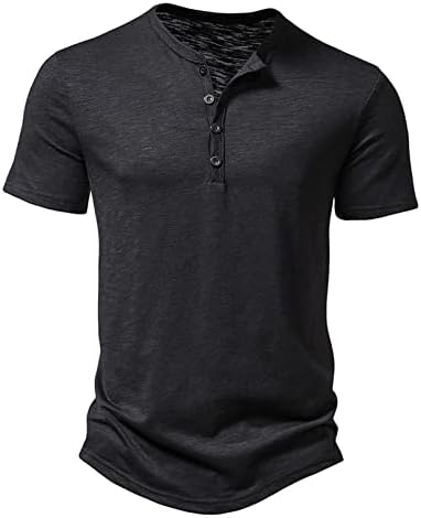 Руируилико Хенли Поло кошули за мажи памучни удобни летни основни спортски кошули со кратки ракави лабави вклопени цврсти маици